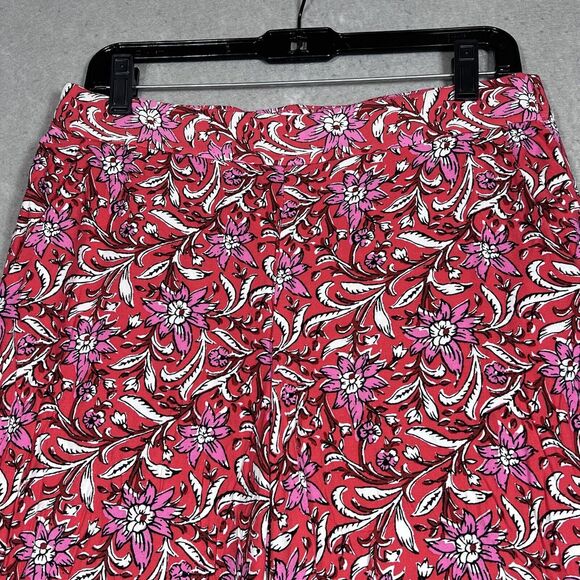 Loft Pants Womens Small Red Pink Fluid Wide Leg Floral Spring Bloom Pockets - Picture 2 of 12